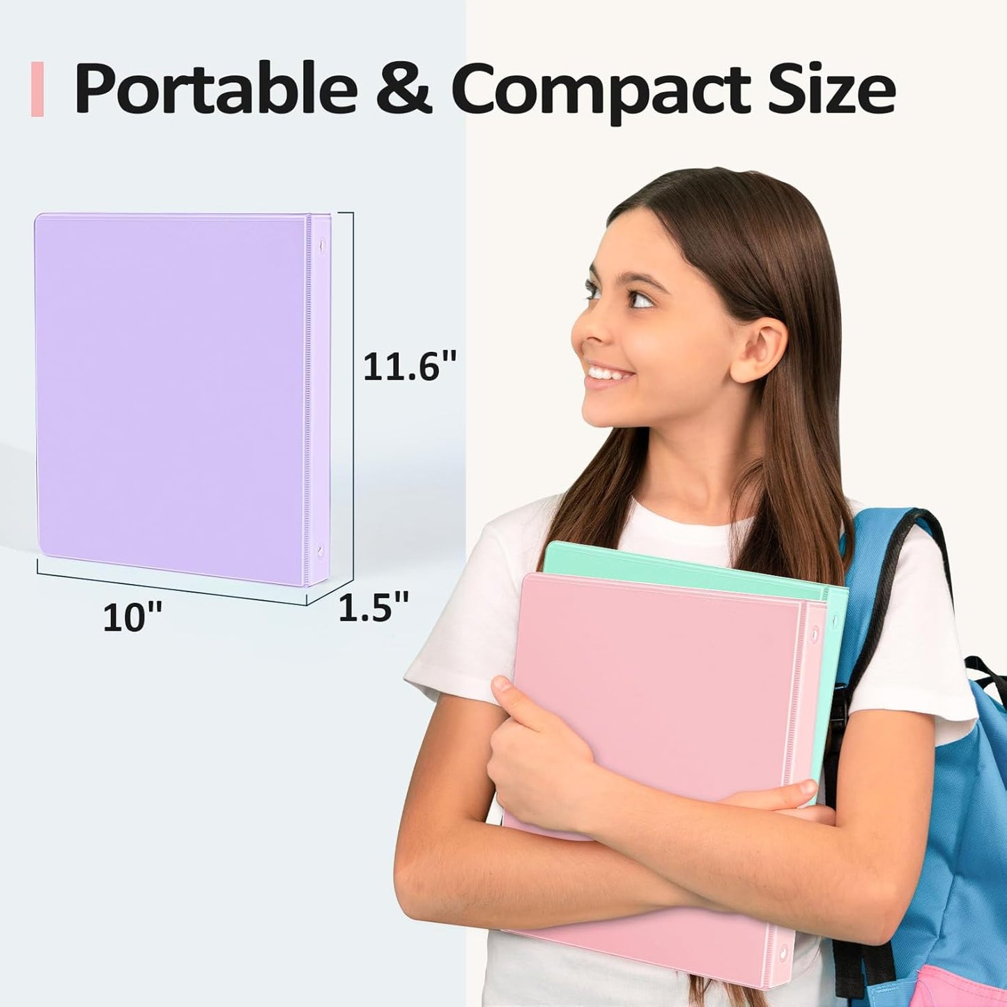 6 Pack Extra Durable 3 Ring Binders 1 Inch, 1” Three round Ring Binders with Pockets, Cute Customizable Clear View Cover for 8.5 X 11'' Letter Size Papers, Pastel School Office Supplies for Girl