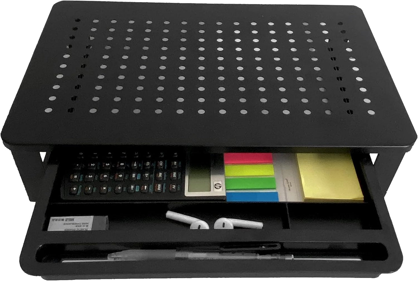 Metal Monitor Stand Monitor Riser and Computer Desk Organizer with Drawer and Pen Holder for Laptop, Computer, Imac,Office, Home, School Supplies , 1 Pack, Black