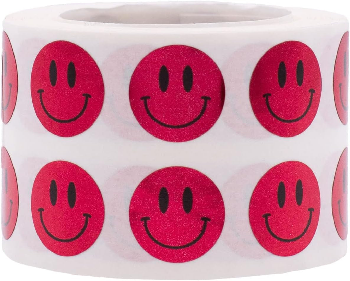 Happy Face Stickers Blue Holographic Sparkle Happy Face Labels 0.50 Inch 1,000 Total Adhesive Stickers