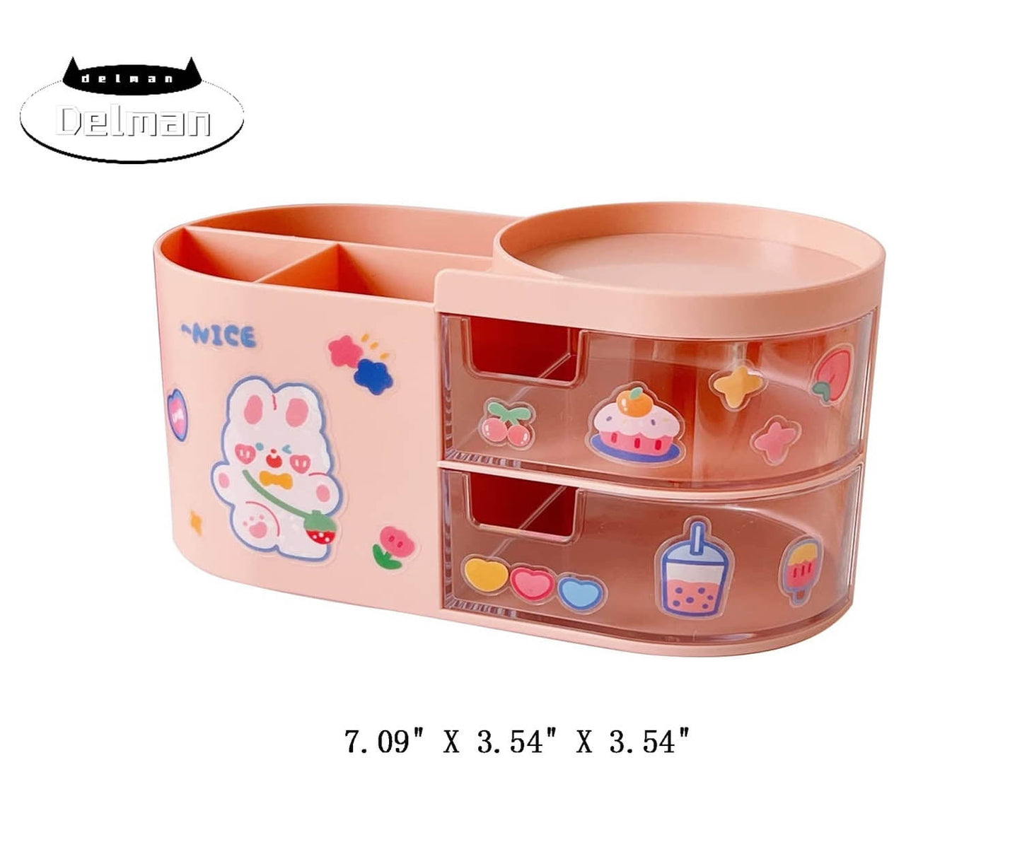 Desk Organizer Desk Accessories with Stickers Cute Aesthetic Pencil Makeup Storage Container Stuff for Room Organizer School Supplies for Kids Teen Girls Pink
