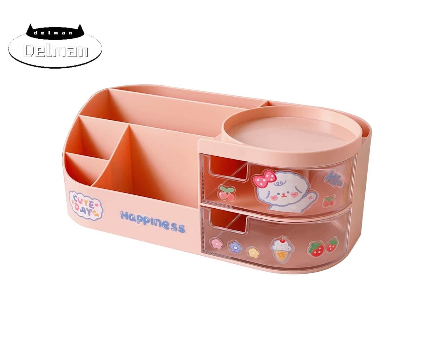 Desk Organizer Desk Accessories with Stickers Cute Aesthetic Pencil Makeup Storage Container Stuff for Room Organizer School Supplies for Kids Teen Girls Pink