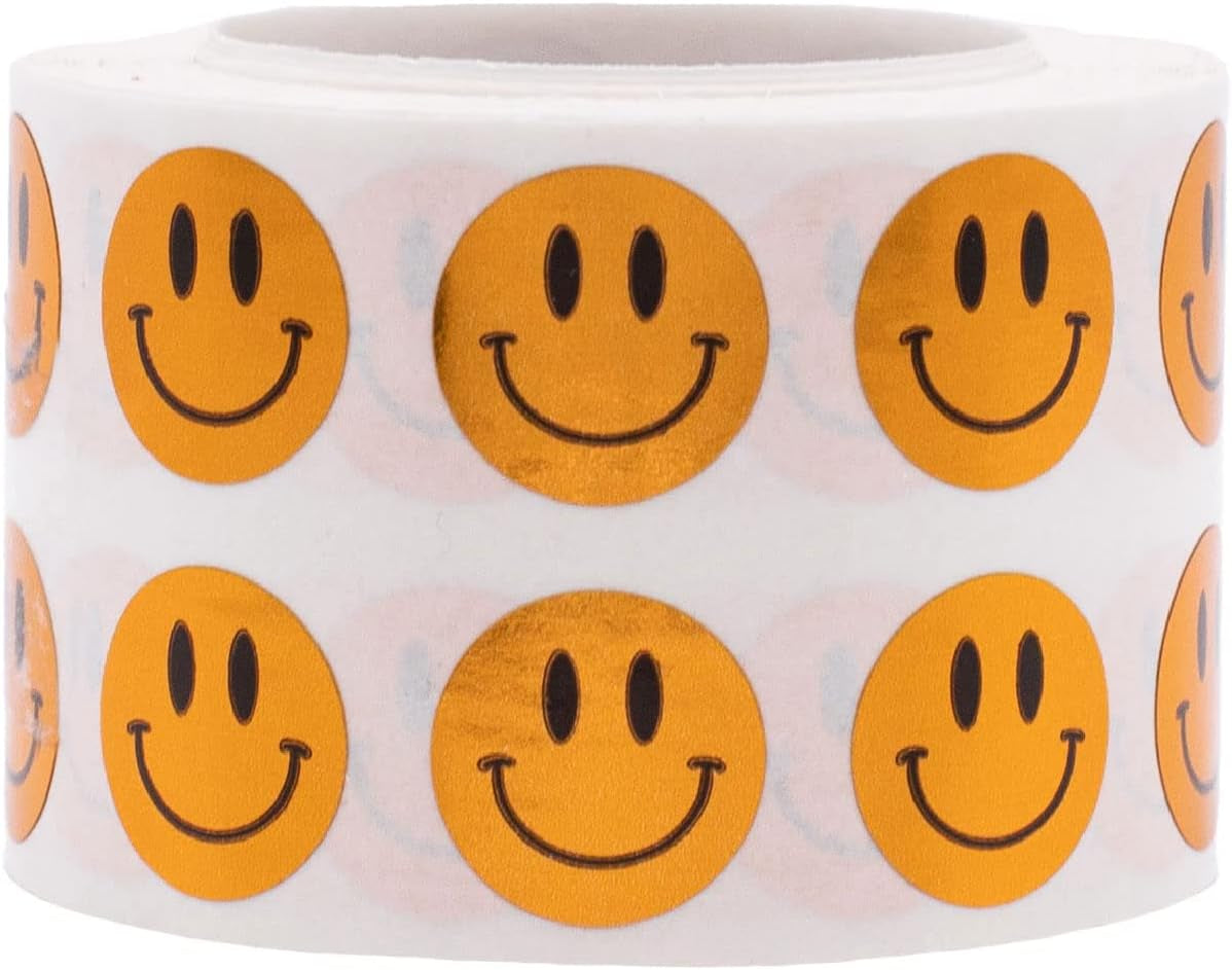 Happy Face Stickers Blue Holographic Sparkle Happy Face Labels 0.50 Inch 1,000 Total Adhesive Stickers