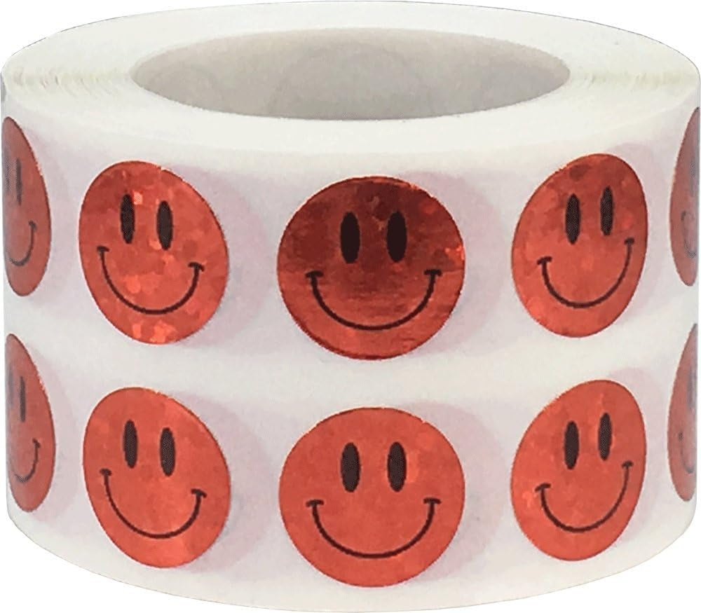 Happy Face Stickers Blue Holographic Sparkle Happy Face Labels 0.50 Inch 1,000 Total Adhesive Stickers