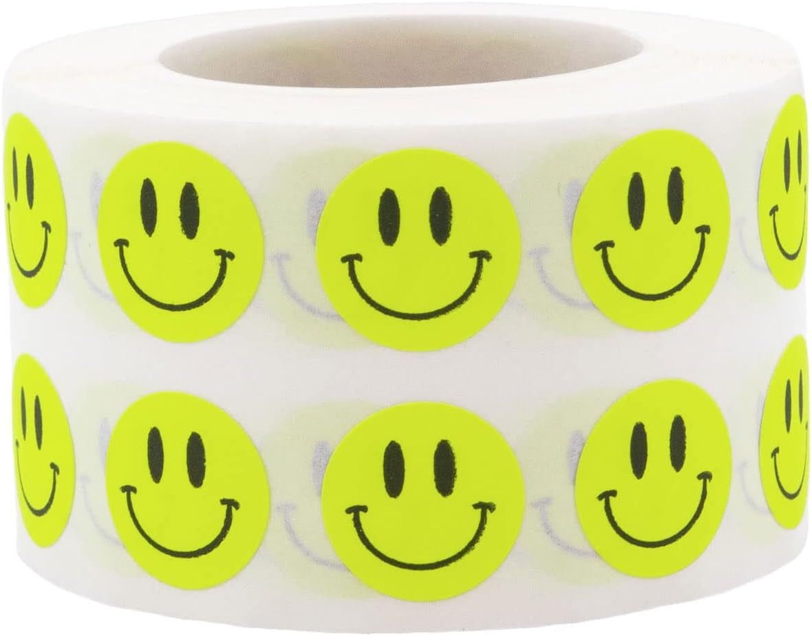 Happy Face Stickers Blue Holographic Sparkle Happy Face Labels 0.50 Inch 1,000 Total Adhesive Stickers