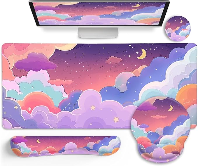 Desk Mat Desk Pad, XXL Large Gaming Mouse Pad with Wrist Rest Wrist Support, Ergonomic Mouse Pad, Keyboard Wrist Rest, Coaster, Home Office Desk Accessories Decor Supplies, Stay Positive