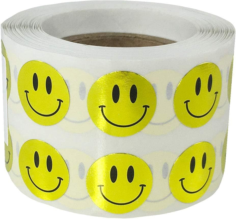 Happy Face Stickers Blue Holographic Sparkle Happy Face Labels 0.50 Inch 1,000 Total Adhesive Stickers