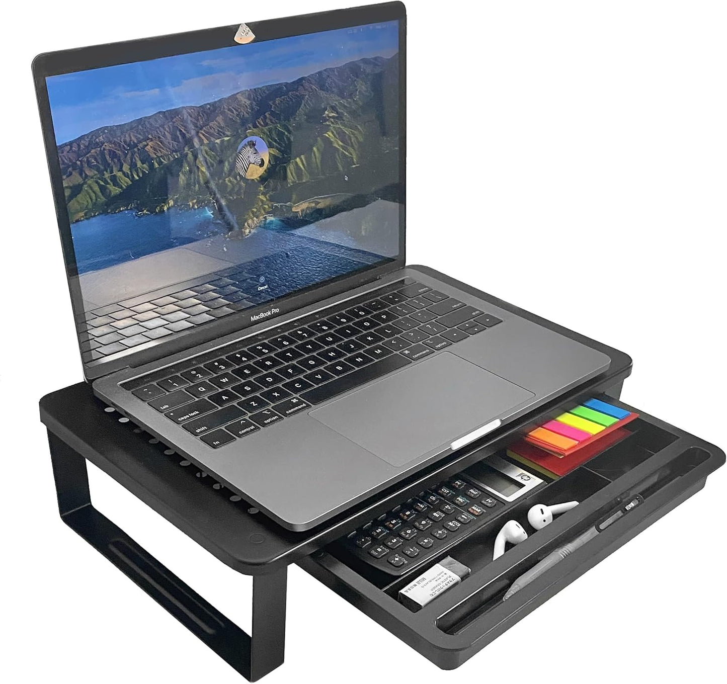 Metal Monitor Stand Monitor Riser and Computer Desk Organizer with Drawer and Pen Holder for Laptop, Computer, Imac,Office, Home, School Supplies , 1 Pack, Black