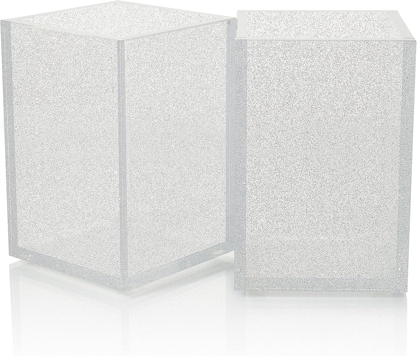 Acrylic Pen Holder Organizer Two Pack, 5Mm Thick Clear Pencil Cup for Storing Office Supplies, Makeup Brush Accessories, Toothbrush, Hairbrush, Glasses, and More. Pencil Cup Organizer (Clear Glitter)