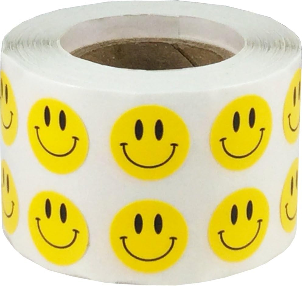 Happy Face Stickers Blue Holographic Sparkle Happy Face Labels 0.50 Inch 1,000 Total Adhesive Stickers