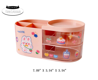 Desk Organizer  Desk Accessories with  Stickers Cute Aesthetic Pencil Makeup Storage Container  Stuff for Room Organizer School Supplies for Kids Teen Girls Pink