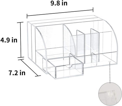 Acrylic Desk Organizer, Clear Desk Organizer and Storage for Office Supplies, 8 Compartments +1 Mini Sliding Drawer.