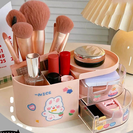 Desk Organizer  Desk Accessories with  Stickers Cute Aesthetic Pencil Makeup Storage Container  Stuff for Room Organizer School Supplies for Kids Teen Girls Pink