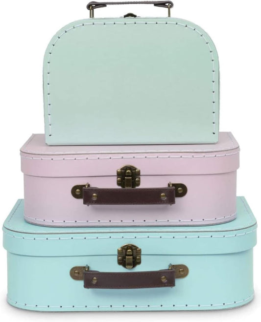 Paperboard Suitcases, Set of 3 - Vintage Decorative Storage Box, Luggage Decor Storage, Vintage Decor for Birthdays, Weddings, Retro Pastel Decor