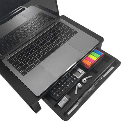 Metal Monitor Stand Monitor Riser and Computer Desk Organizer with Drawer and Pen Holder for Laptop, Computer, Imac,Office, Home, School Supplies , 1 Pack, Black