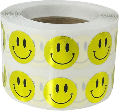 Happy Face Stickers Blue Holographic Sparkle Happy Face Labels 0.50 Inch 1,000 Total Adhesive Stickers